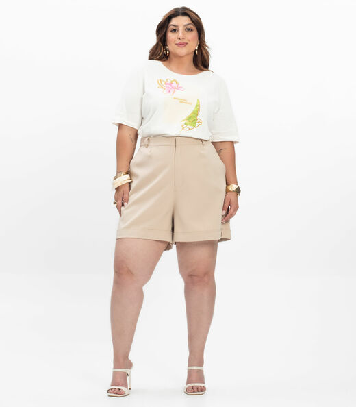 Camiseta Feminina Plus Size Secret Glam Bege