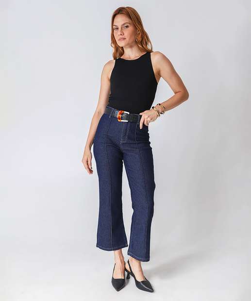Image_Calça Jeans Reta Feminina Bolsos Azul