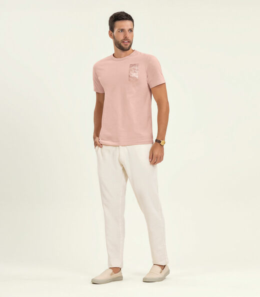 Camiseta Masculina Manga Curta Meia Malha Diametro Rosa