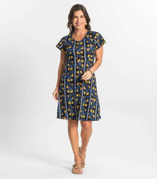 Vestido Feminino Evasê Estampado Select Azul