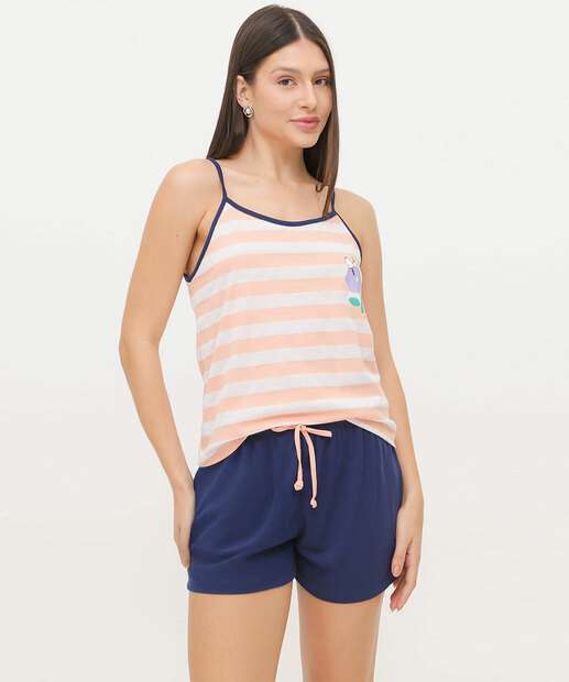 Pijama Feminino Listrado Alças finas Snoopy