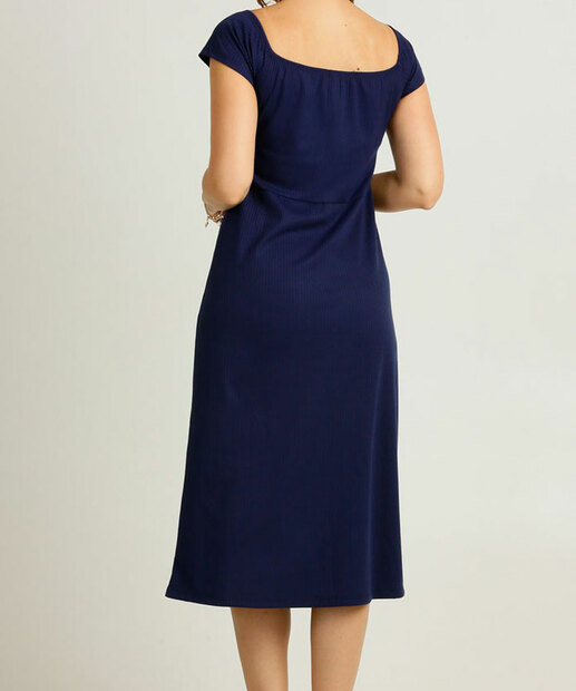 Vestido Feminino Midi Canelado Manga Curta 