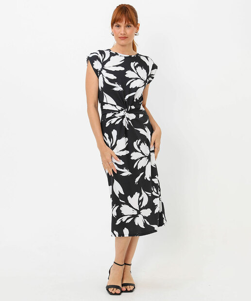 Image_Vestido Midi Feminino Floral Sem Manga Marisa Preto