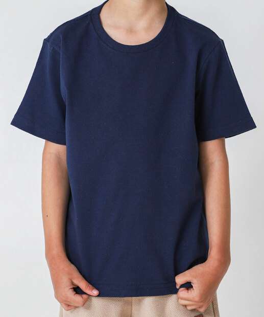 Camiseta Infantil Manga Curta Básica MR Tam 4 a 10 Azul