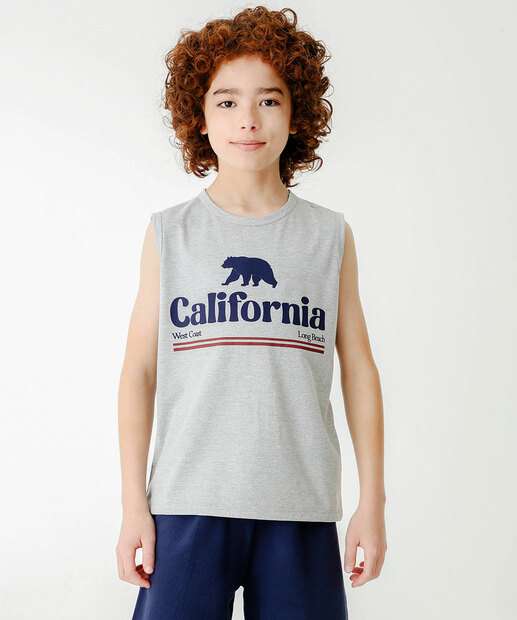 Regata Juvenil Estampada MR Tam 10 a 16 Cinza