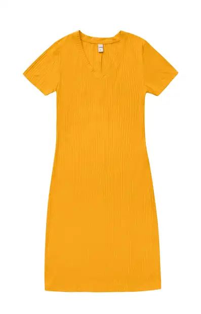 Vestido Feminino Em Ribana Canelada Rovitex Amarelo