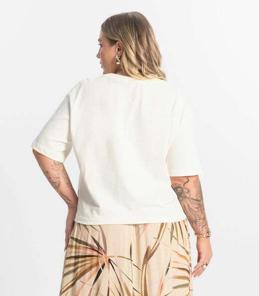 T- Shirt Feminina Plus Size Secret Glam Bege