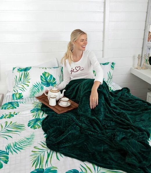 Cobertor Flannel Queen Lar E Lazer Verde