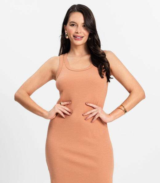 Vestido Midi em Ribana Rovitex Marrom