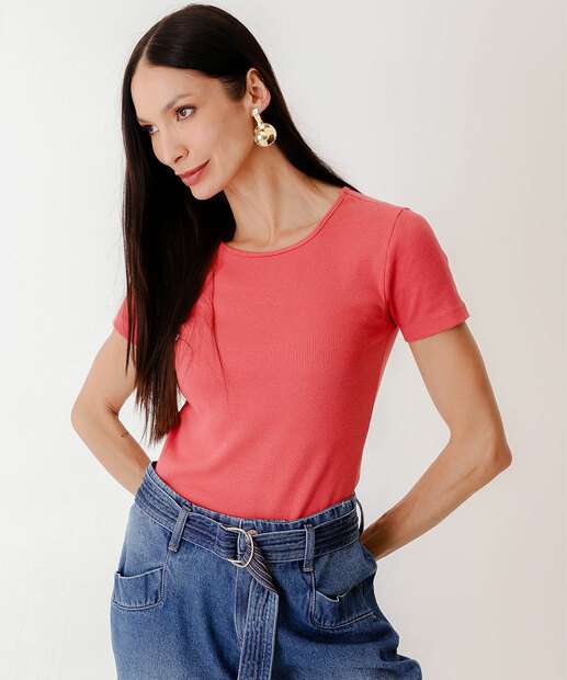Blusa Feminina Canelada Manga Curta Marisa
