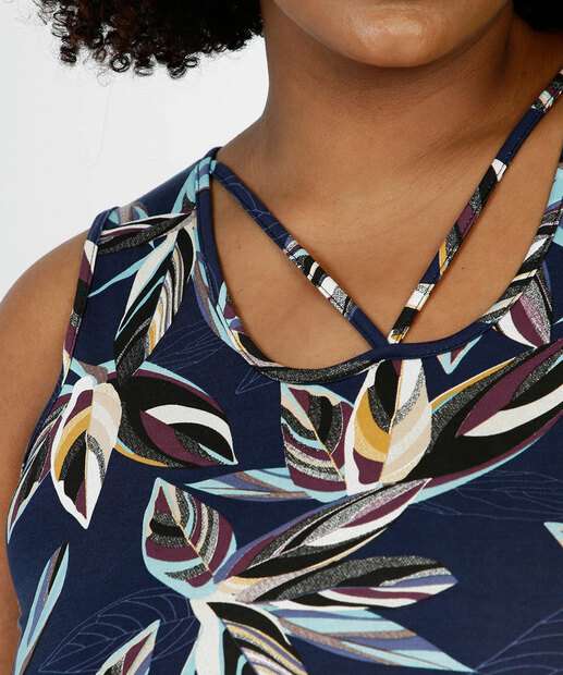 Vestido Plus Size Feminino Viscolycra Estampa Folhas 