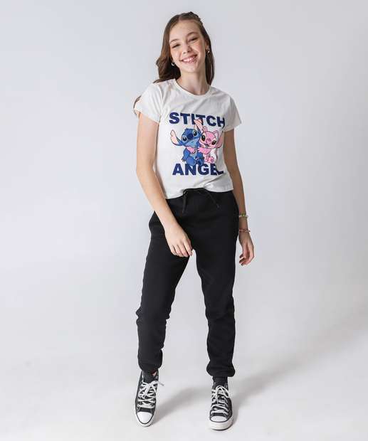 Camiseta Juvenil Angel E Stitch Tam 06 a 14 Off White