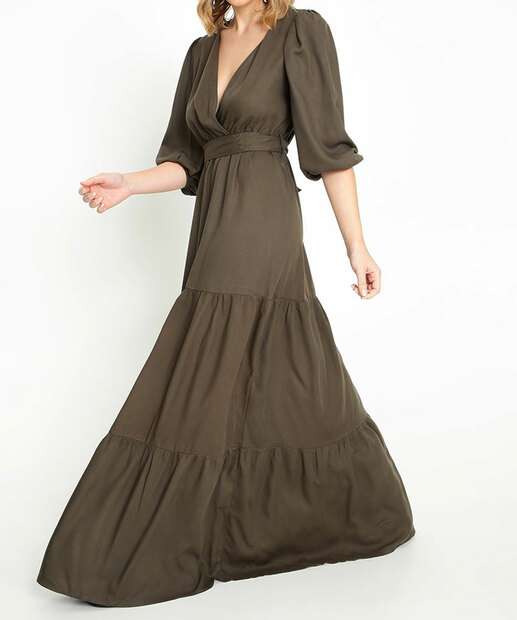Vestido Longo Feminino Manga 7/8 Bufante