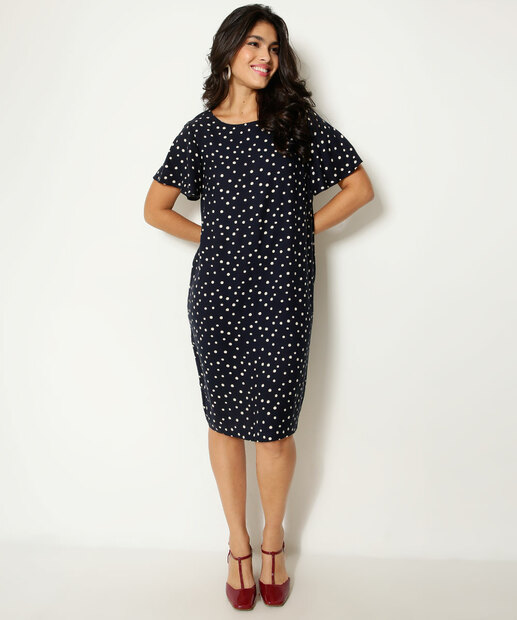 Vestido Feminino Estampa Poá Manga Curta Marisa 