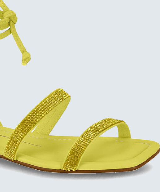 Sandália Feminina Rasteira Strass Amarração Moleca 