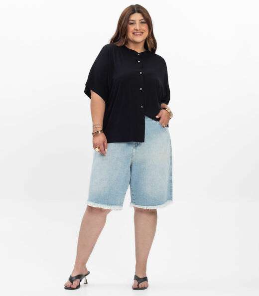 Camisa Manga Curta Feminina Plus Size Secret Glam Preto