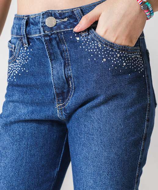Calça Jeans Cigarrete Juvenil Strass Tam 10 a 16 Azul