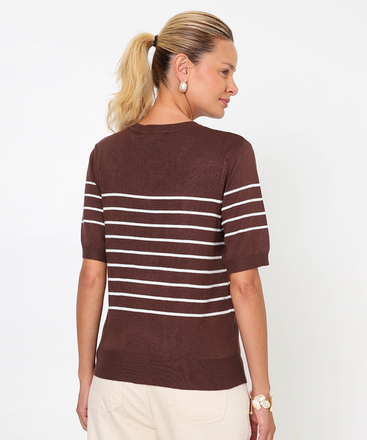 Blusa Feminina Tricô Botões Marisa Marrom