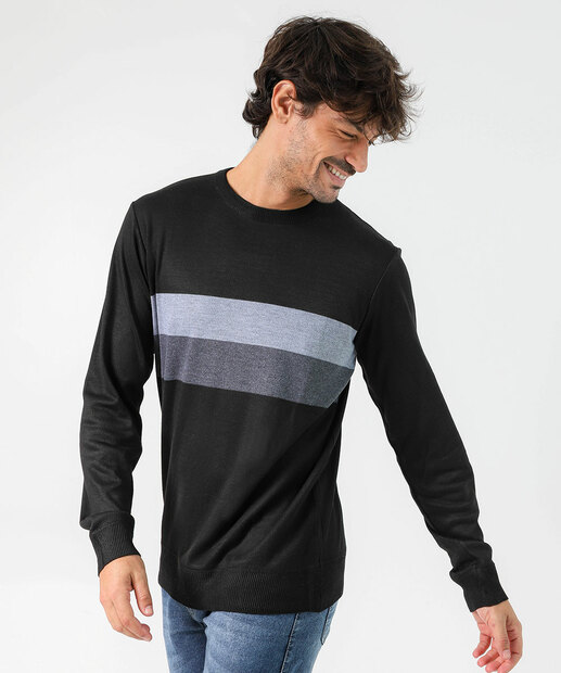 Image_Suéter Masculino Tricô Recortes Marisa Preto