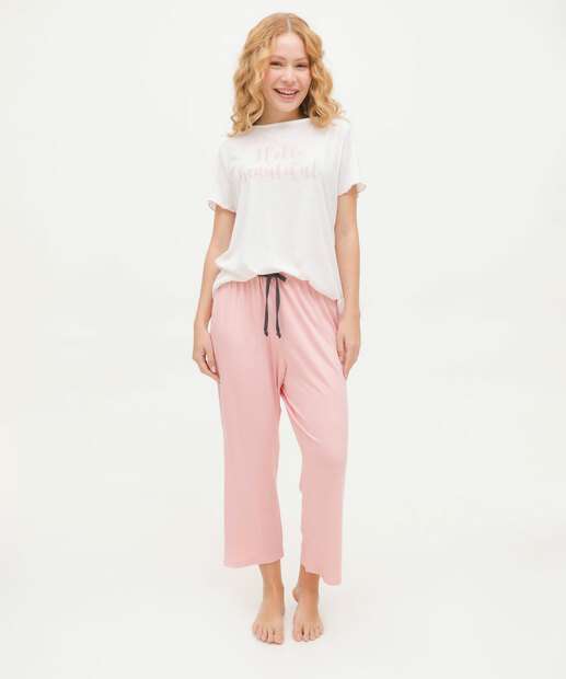 Pijama Feminino Canelado Estampado Manga Curta Marisa