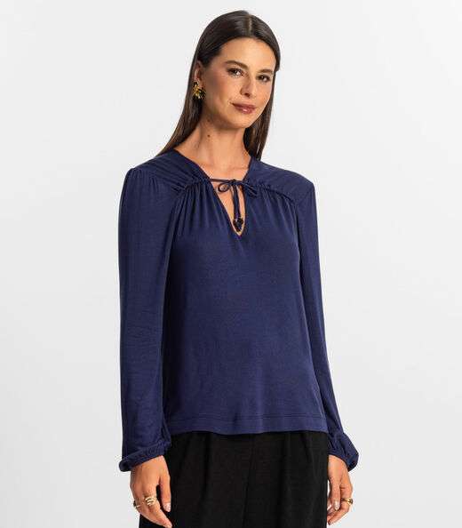 Blusa Manga Longa Feminina Rovitex Azul