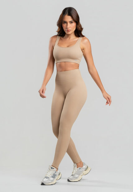 Conjunto Fitness Calça e Top Sem Costura Bege Salvatore