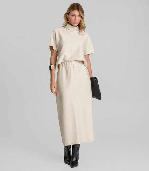 Blusa Feminina Ampla Moletinho Texturizado Dianna Bege