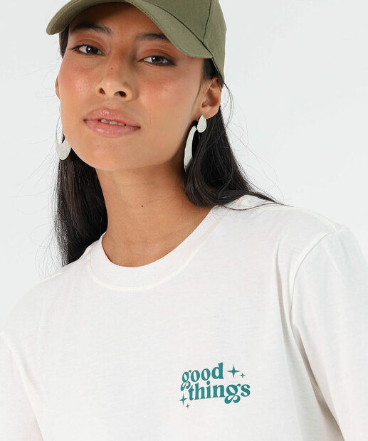 Camiseta Feminina Oversized Estampada Marisa Off White