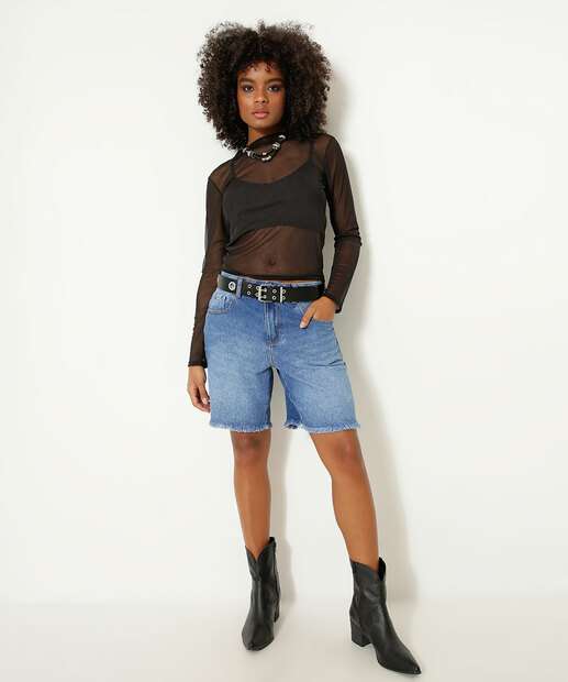 Bermuda Jeans Feminina Barra Desfiada Marisa