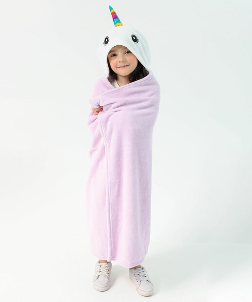 Manta Infantil Unicórnio Capuz Marisa Lilás