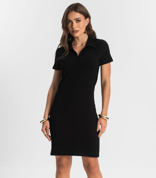 Vestido De Ribana Canelado Feminino Endless Preto