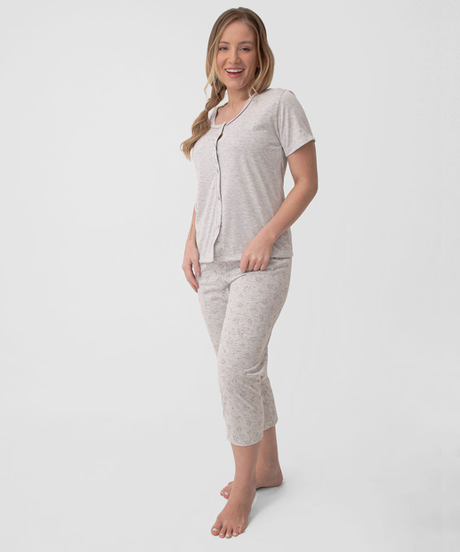 Image_Pijama Feminino Capri Mescla Botões Marisa Cinza