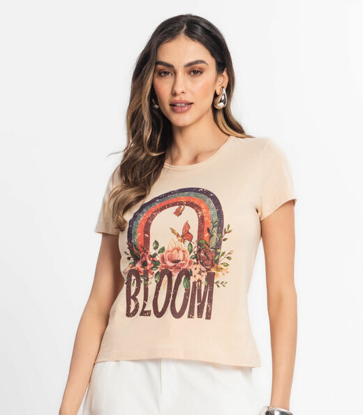 Blusa Baby Look Feminina Estampada Select Bege