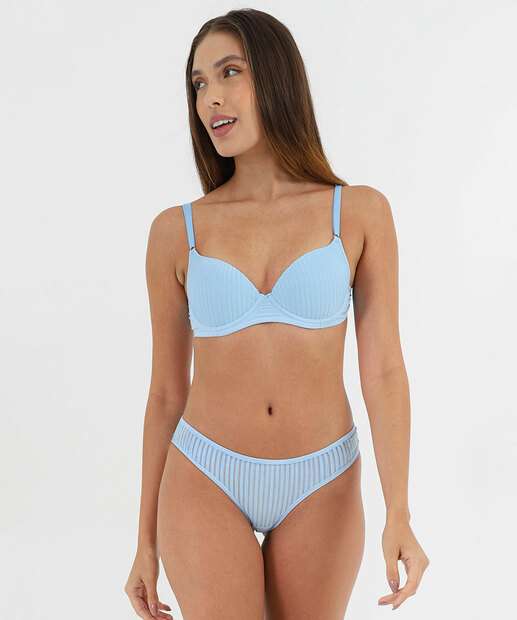 Calcinha Biquíni Listras Tule Marisa Azul