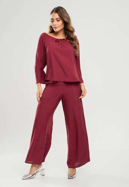 Blusa Ciganinha Manga Longa Flare Viscolinho Vinho Salvatore