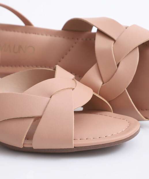 Sandália Feminina Salto Grosso Via Uno Bege