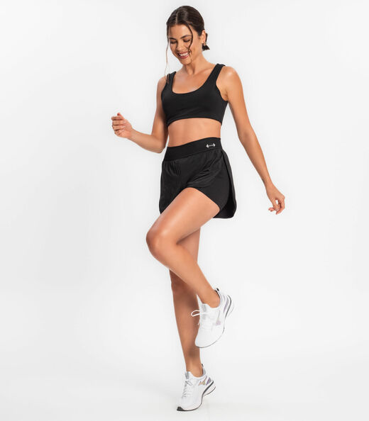 Shorts Feminino Duplo Cintura Alta Com Bolso FTK Preto