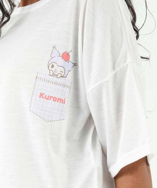 Pijama Feminino Kuromi Manga Curta Sanrio Off White