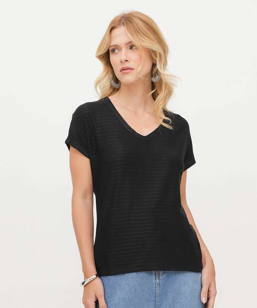 Blusa Feminina Brilho Lurex Manga Curta Marisa