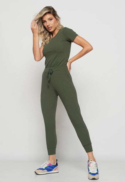 Blusa  Básica Manga Curta Malha Canelada Verde