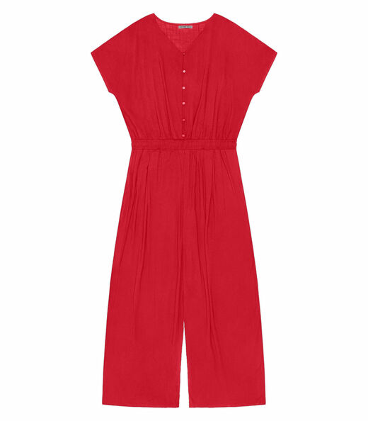 Macacão Plus Size Em Viscose Slub Secret Glam Vermelho