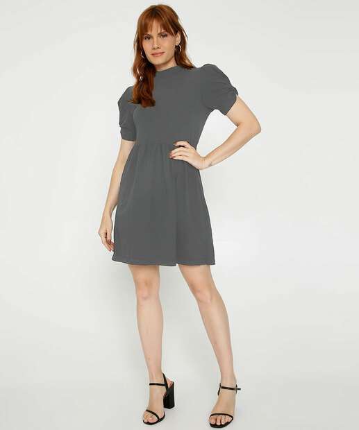 Vestido Feminino Gola Alta Manga Curta Bufante Marisa