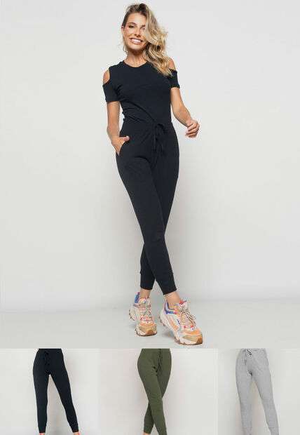 Image_Kit 3 Calças  Jogger Comfy Malha Canelada Preta, Verde e Mescla