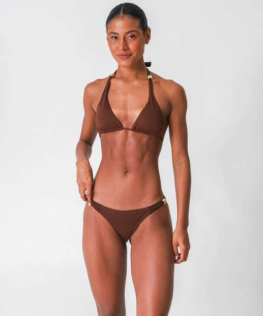 Top Biquíni Cortininha Aviamento Marisa Marrom