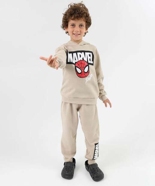 Image_Conjunto Infantil Moletom Homem Aranha Tam 4 a 10 Bege