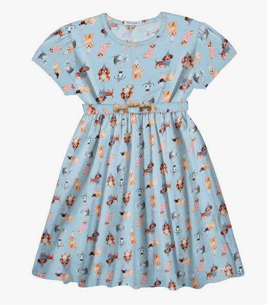 Vestido Infantil Cotton Leve Estampado Trick Nick Azul