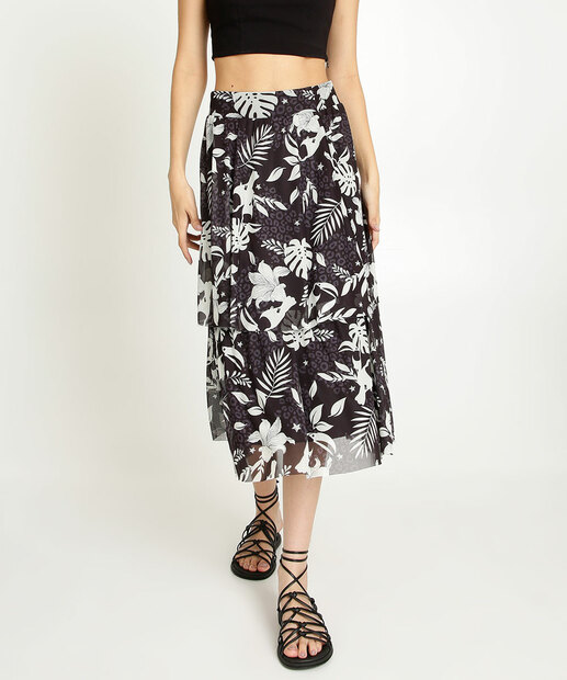 Saia Midi Feminina Tule Estampada Marisa