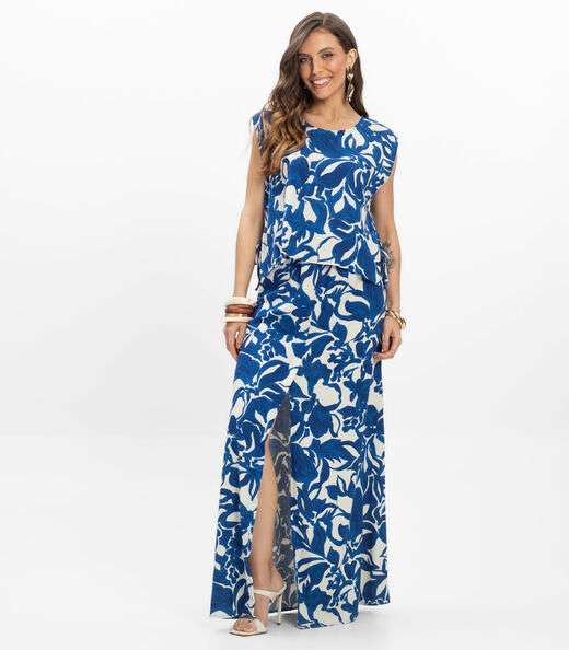 Saia Longa em Linho Feminina Endless Azul