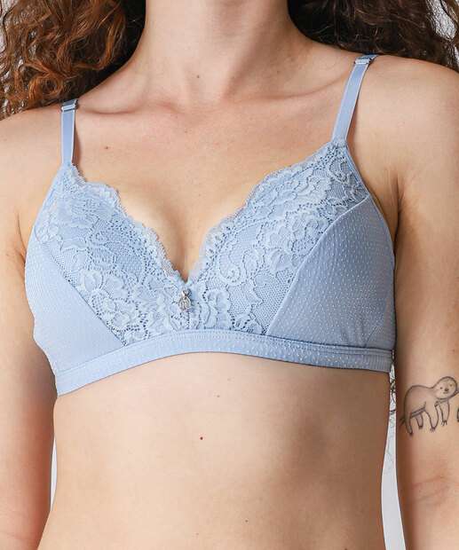 Sutiã Triângulo Textura Recorte Renda Marisa Azul