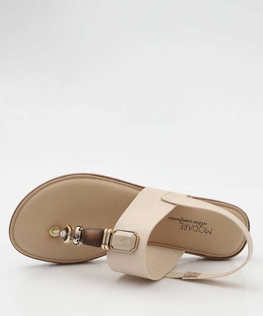 Sandália Feminina Rasteira Pedras Sintéticas Modare Bege